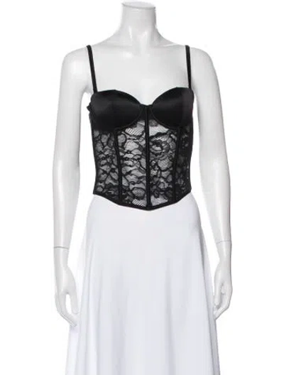 Pre-owned Fleur Du Mal Lace Pattern Square Neckline Top In Black