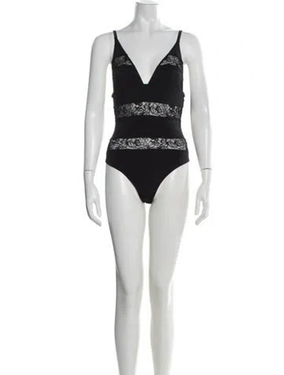 Pre-owned Fleur Du Mal Lace Pattern V-neck Bodysuit In Black