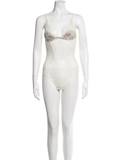Pre-owned Fleur Du Mal Lace Pattern V-neck Bodysuit In Pink