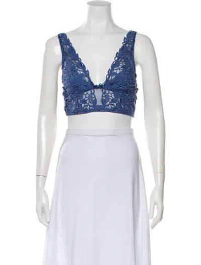 Pre-owned Fleur Du Mal Lace Pattern V-neck Crop Top In Black