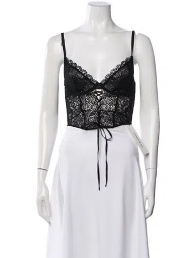Pre-owned Fleur Du Mal Lace Pattern V-neck Crop Top In Black