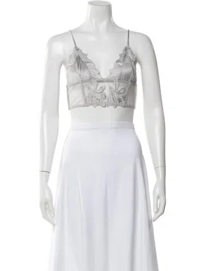 Pre-owned Fleur Du Mal Lace Pattern V-neck Crop Top In Gray