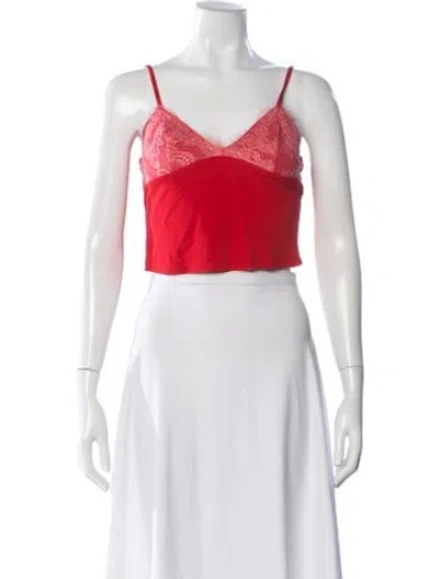 Pre-owned Fleur Du Mal Lace Pattern V-neck Crop Top In Red