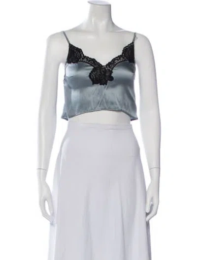 Pre-owned Fleur Du Mal Lace Pattern V-neck Crop Top In White