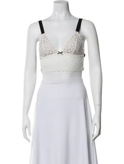 Pre-owned Fleur Du Mal Lace Pattern V-neck Crop Top In White