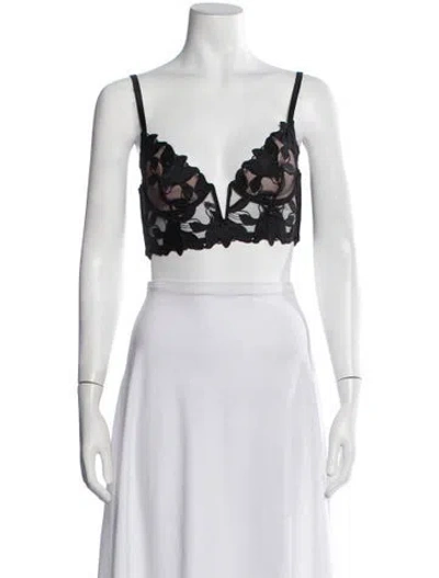 Pre-owned Fleur Du Mal Lace Pattern V-neck Sports Bra In Black