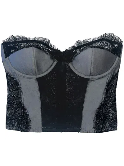 Fleur Du Mal Lace Plunge Bustier Top In Blue