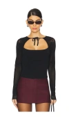 Fleur Du Mal Lace Pointelle Knit Decollette Top In 블랙