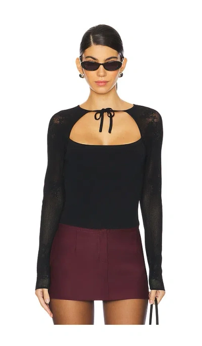 Fleur Du Mal Lace Pointelle Knit Decollette Top In Black