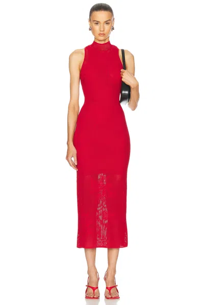 Fleur Du Mal Lace Pointelle Knit Racer Dress In Ruby Red
