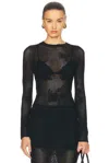 Fleur Du Mal Lace Pointelle Long Sleeve Top In Black