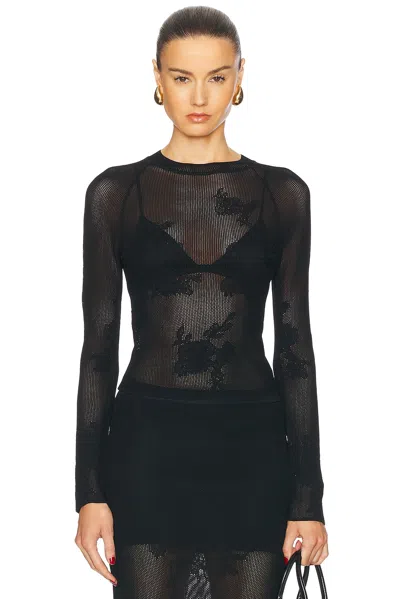 Fleur Du Mal Lace Pointelle Long Sleeve Top In Black