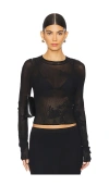 Fleur Du Mal Lace Pointelle Long Sleeve Top In Black