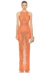 Fleur Du Mal Pointelle-knit Halterneck Maxi Dress In Tangerine