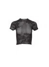 Fleur Du Mal Lace Pointelle Short Sleeve Shirt In Black
