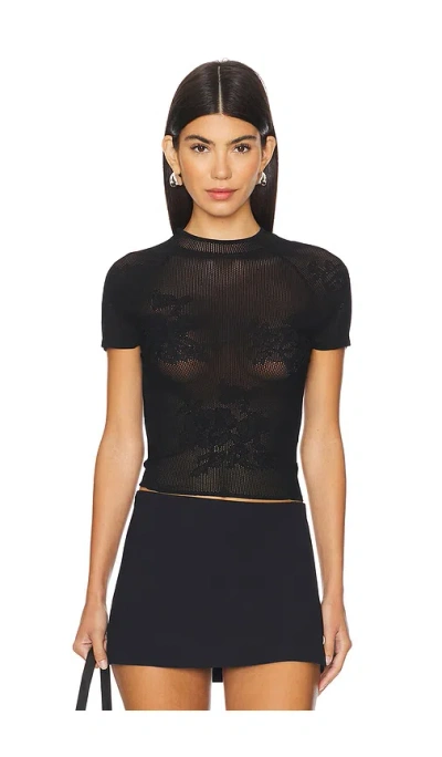 Fleur Du Mal Lace Pointelle Short Sleeve Shirt In Black