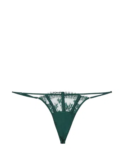 Fleur Du Mal Lace Satin-panel Thong In Green