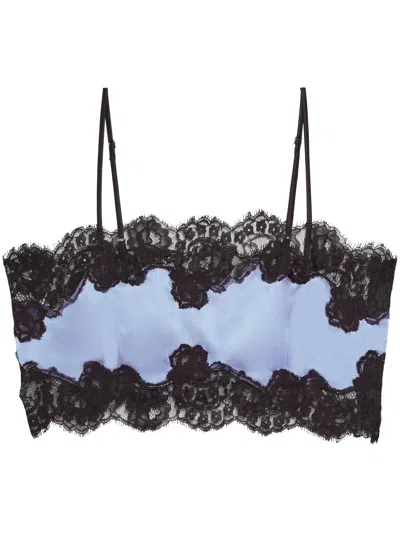 Fleur Du Mal Silk And Lace Bandeau Top In Denim Blue