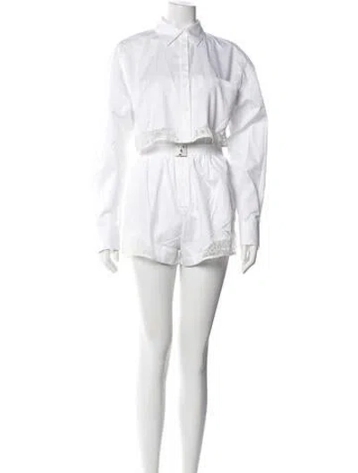 Pre-owned Fleur Du Mal Lace Trim Embellishment Short Set In White