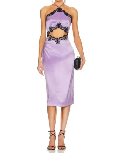 Fleur Du Mal Lace Trim Silk Halter Neck Dress With Cutout In Light Lilac In Purple