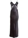 Fleur Du Mal Beaded Rose Embroidery Silk Dress In Black