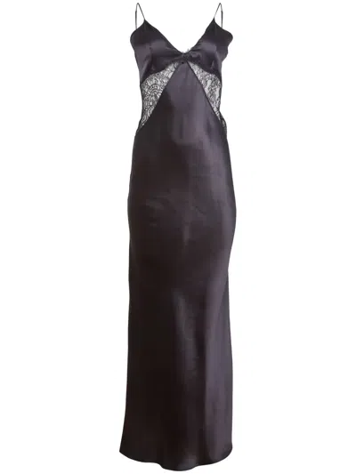 Fleur Du Mal Beaded Rose Embroidery Silk Dress In 0100 Black