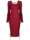 Fleur Du Mal Lace-up Bodycon Midi Dress In Red