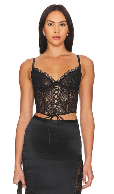 Fleur Du Mal Lace-up Embroidered Bustier In 0100 Black