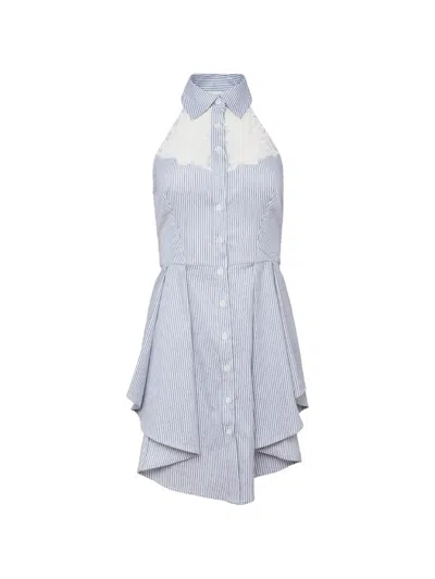 Fleur Du Mal Lace-cutout Halter-neck Mini Dress In Blue