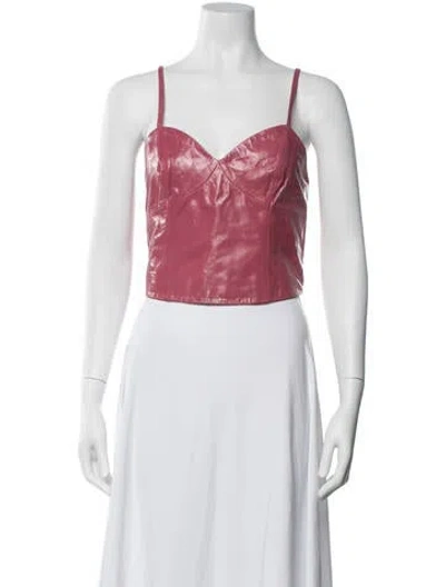 Pre-owned Fleur Du Mal Lamb Leather V-neck Crop Top In Pink