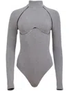 Fleur Du Mal Rib Bodysuit With Lattice Trim In Grey