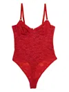 Fleur Du Mal Le Stretch Lace Bodysuit In Rouge In Red