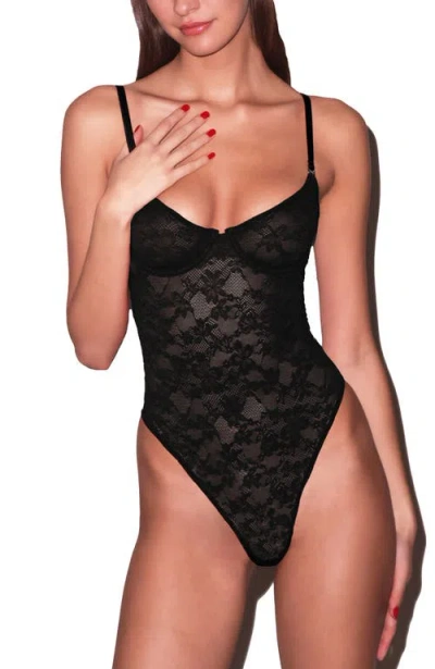 Fleur Du Mal Le Stretch Lace Bodysuit In Black