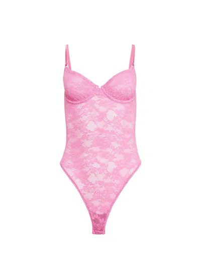 Fleur Du Mal Le Stretch Lace Bodysuit In Pink
