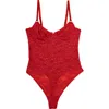 Fleur Du Mal Le Stretch Lace Bodysuit In Rouge In Rouge