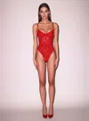 Fleur Du Mal Le Stretch Lace Bodysuit In Rouge In Rouge