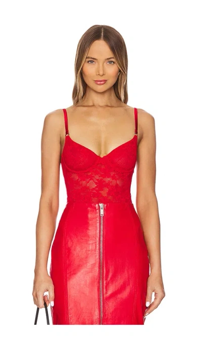 Fleur Du Mal Le Stretch Lace Bodysuit In Rouge