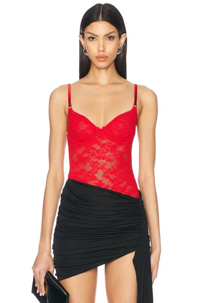 Fleur Du Mal Le Stretch Lace Bodysuit In Rouge
