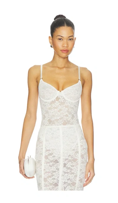 Fleur Du Mal Le Stretch Lace Bodysuit In White