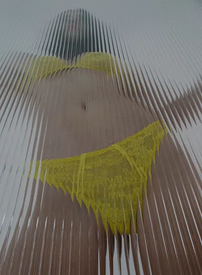 Fleur Du Mal Le Stretch Lace Cheeky In Yellow