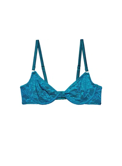 Fleur Du Mal Le Stretch Lace Demi Bra In Aquamarine
