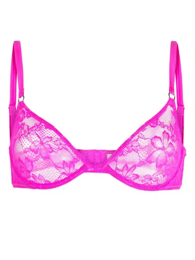 Fleur Du Mal Floral-lace Underwire-cup Bra In Pink