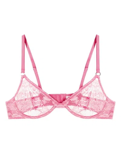 Fleur Du Mal Le Stretch Floral-lace Demi Bra In Pink