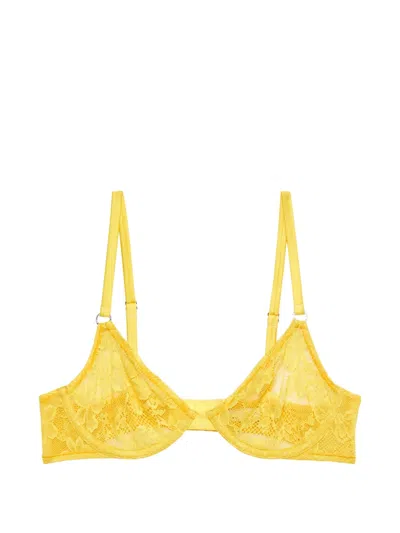 Fleur Du Mal Le Stretch Lace Demi Bra In Yellow