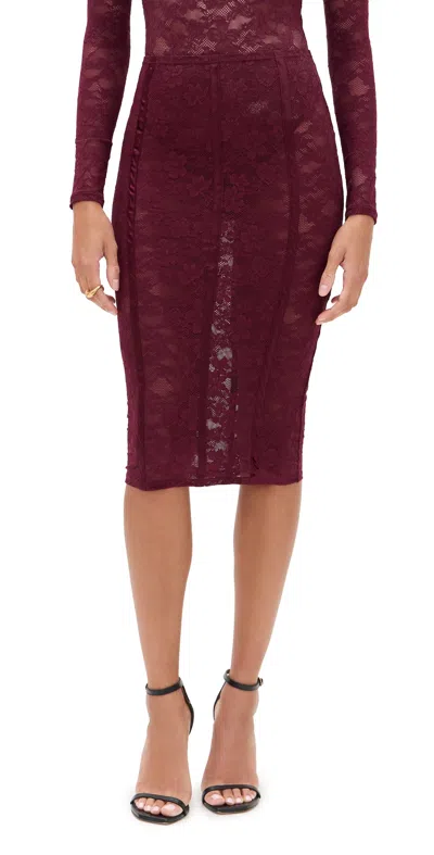 Fleur Du Mal Le Stretch Lace Pencil Skirt Auburn In Burgundy