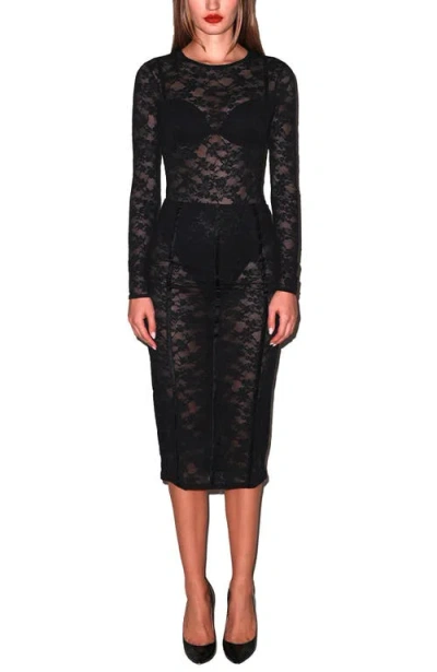 Fleur Du Mal Le Stretch Lace Pencil Skirt In Black