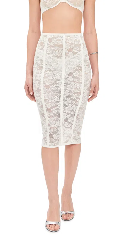 Fleur Du Mal Le Stretch Lace Pencil Skirt Ivory In White