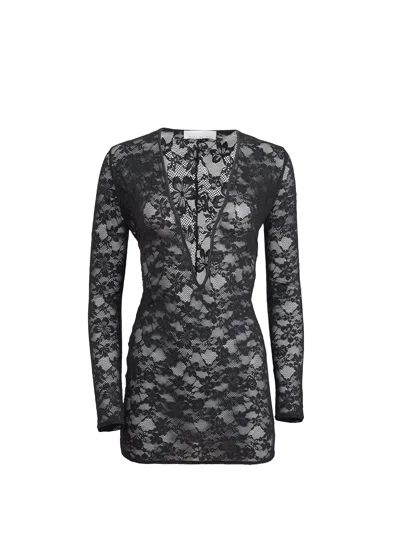 FLEUR DU MAL LE STRETCH LACE PLUNGE MINI DRESS