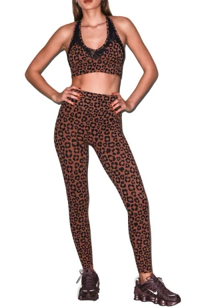 Fleur Du Mal Le Stretch Lace Sports Bra In Brown
