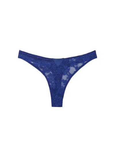 Fleur Du Mal Le Stretch Lace Thong In Blue